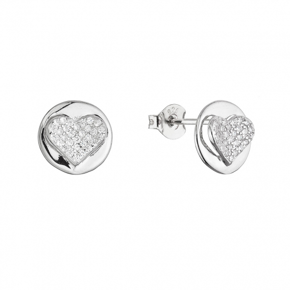 Obrázok pre Strieborné okrúhle náušnice so srdiečkami 11553.1