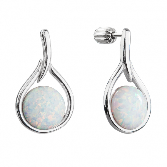 Obrázok pre Strieborné visiace náušnice kvapky so syntetickým opálom 11336.1 biele