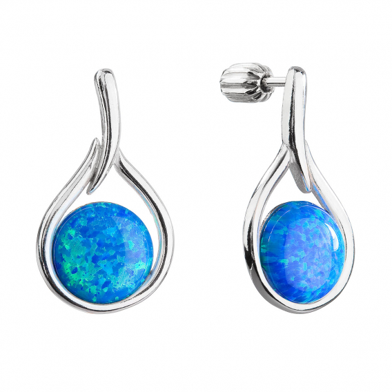 Obrázok pre Strieborné visiace náušnice kvapky so syntetickým opálom 11336.3 modré