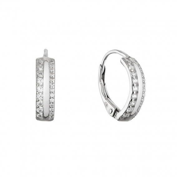 Obrázok pre Strieborné visiace náušnice polkruhy so zirkónmi 11663.1