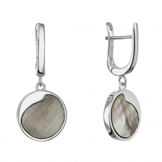 Obrázok pre Strieborné visiace náušnice s čiernou perleťou 11739.3