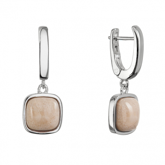 Obrázok pre Strieborné visiace náušnice s fosílnym koralom 11738.3