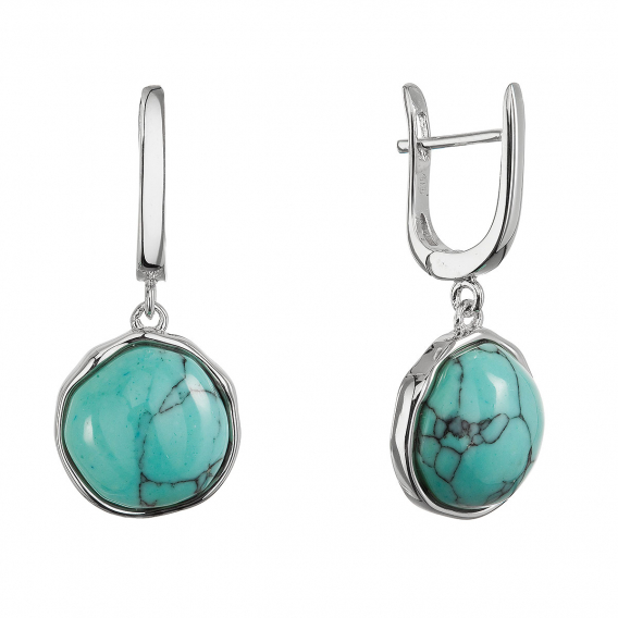 Obrázok pre Strieborné visiace náušnice s tyrkysom 11735.3