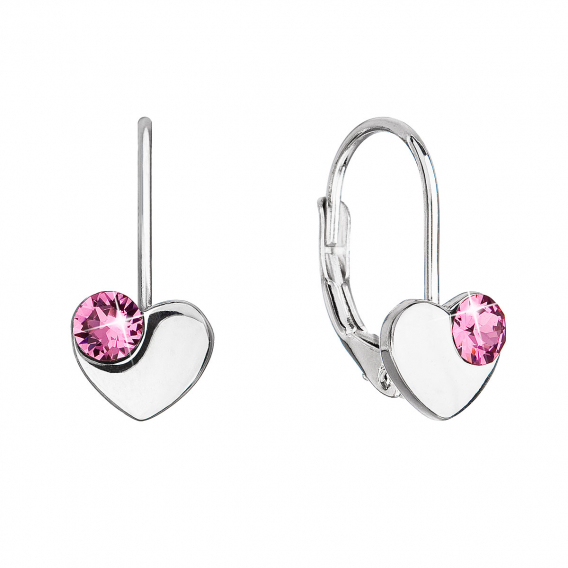 Obrázok pre Strieborné visiace náušnice so Swarovski kryštálmi srdiečka 31299.3 ružové