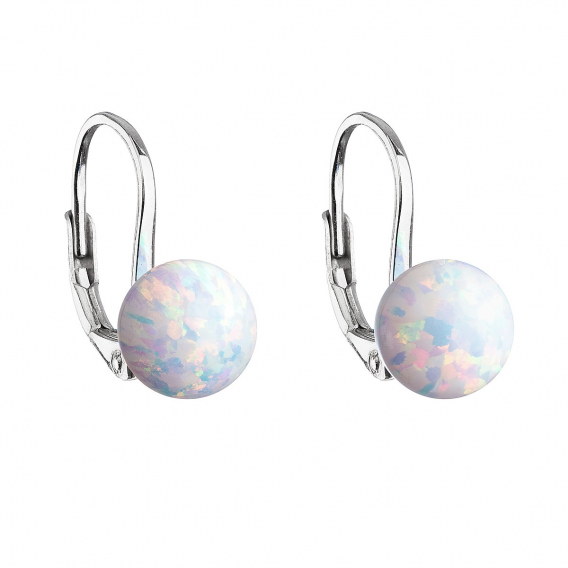 Obrázok pre Strieborné visiace náušnice so syntetickým opálom biele okrúhle 11245.1