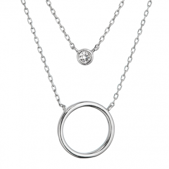 Obrázok pre Strieborný náhrdelník dvojitá retiazka krúžok a zirkón 12111.1