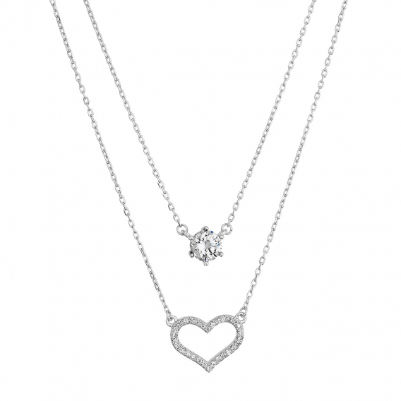 Obrázok pre Strieborný náhrdelník dvojitý so srdiečkom a zirkónom 12175.1
