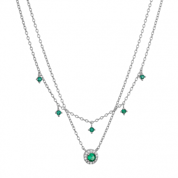 Obrázok pre Strieborný náhrdelník dvojitý so zelenými zirkónmi 12186.3 emerald