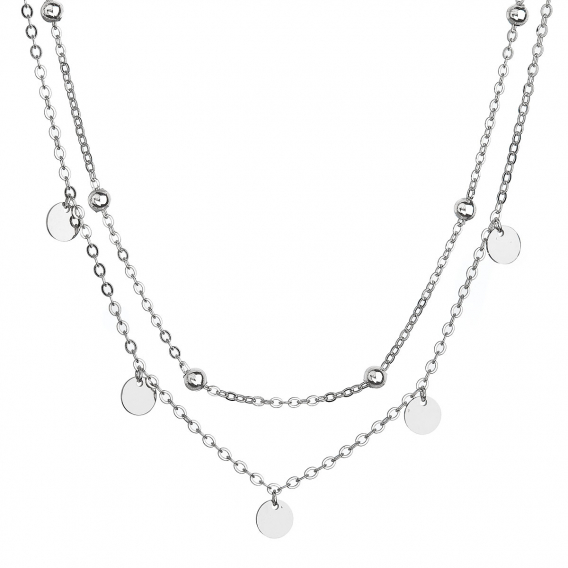 Obrázok pre Strieborný náhrdelník dvojradový malé placky a guličky 62007