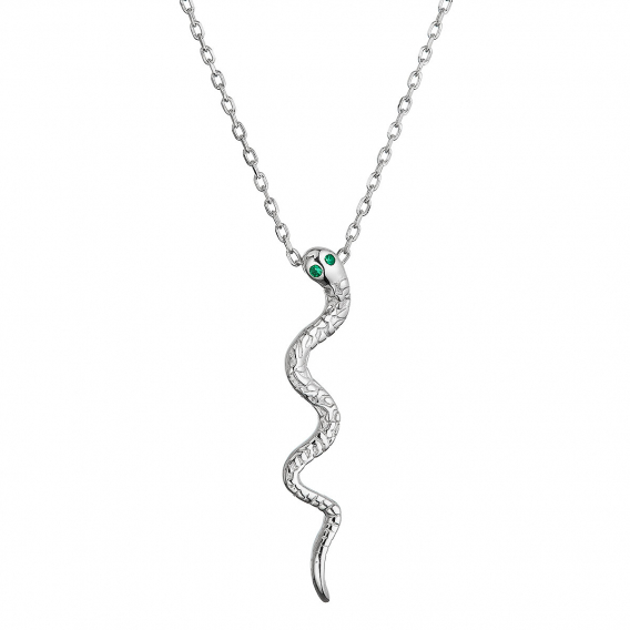 Obrázok pre Strieborný náhrdelník had so zelenými zirkónmi 12152.3 green