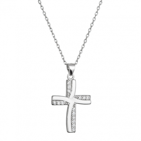 Obrázok pre Strieborný náhrdelník kríž so zirkónmi 12135.1 crystal