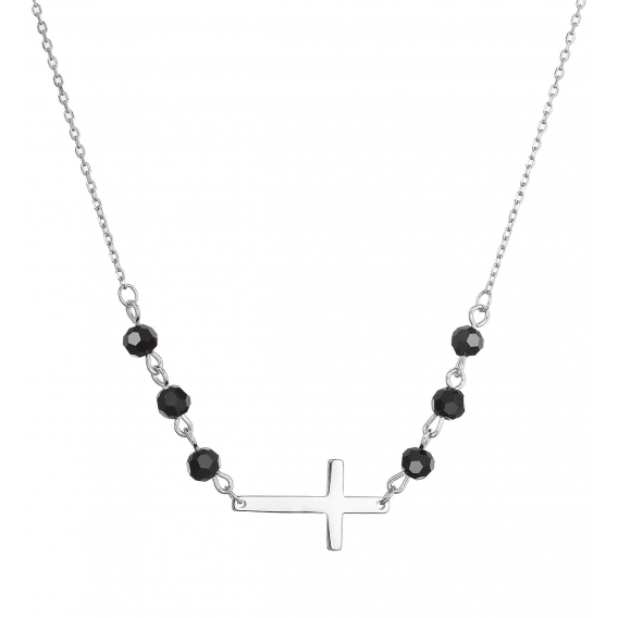 Obrázok pre Strieborný náhrdelník krížik s čiernymi korálkami 12119.3
