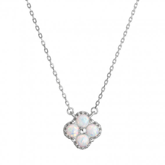 Obrázok pre Strieborný náhrdelník opálový štvorlístok 12148.1 biely
