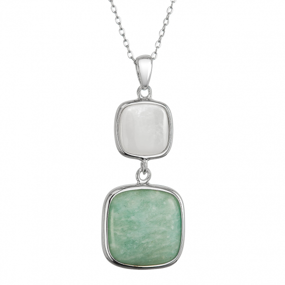 Obrázok pre Strieborný náhrdelník s amazonitom a bielou perleťou 12170.3
