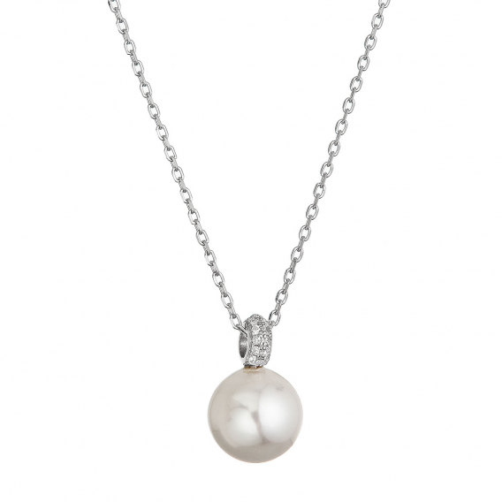 Obrázok pre Strieborný náhrdelník s shell perličkou a zirkónmi 12143.1