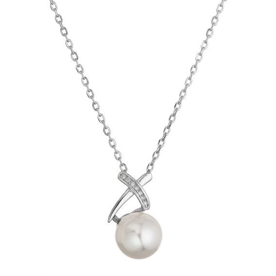 Obrázok pre Strieborný náhrdelník s shell perličkou a zirkónmi 12144.1