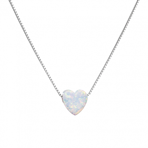 Obrázok pre Strieborný náhrdelník so syntetickým opálom biele srdce 12048.1
