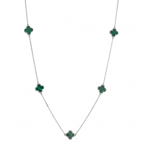 Obrázok pre Strieborný náhrdelník štvorlístky malachit 12150.3