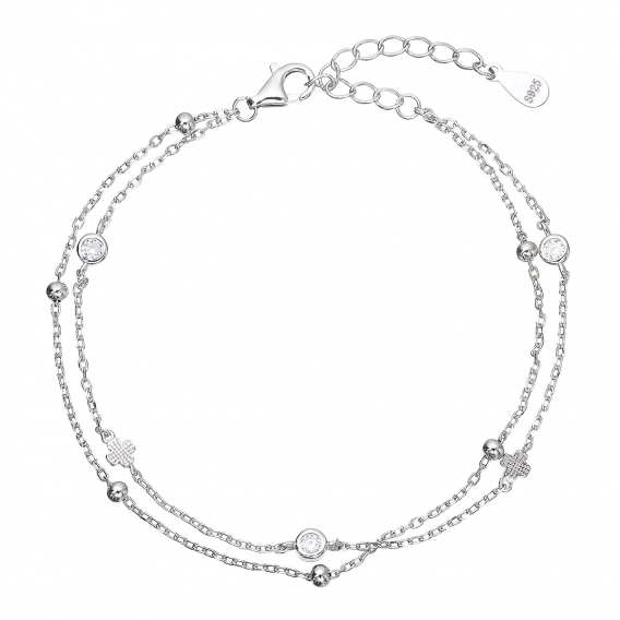 Obrázok pre Strieborný náramok dvojitá retiazka guličky a štvorlístky 13081.1