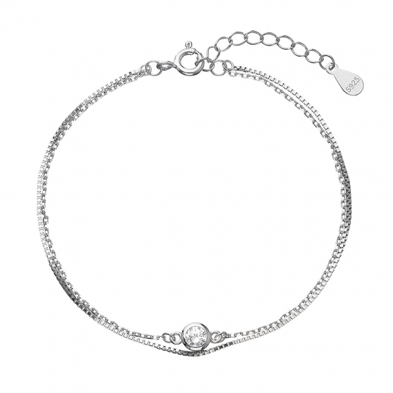 Obrázok pre Strieborný náramok dvojitá retiazka so zirkónom 63006