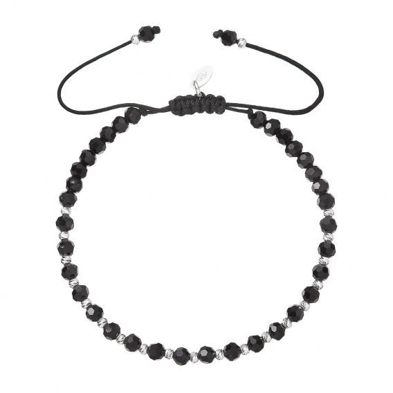 Obrázok pre Strieborný náramok s čiernymi sklenenými korálkami 13074.3