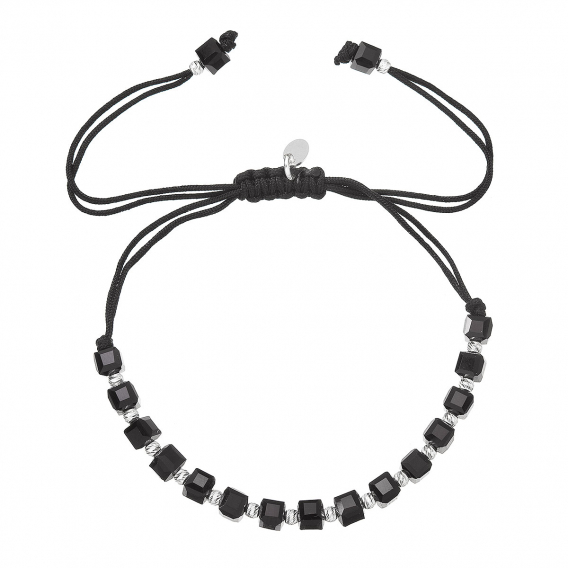 Obrázok pre Strieborný náramok s čiernymi sklenenými korálkami 13076.3