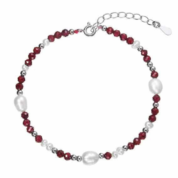 Obrázok pre Strieborný náramok s perlami a granátmi 13113.3