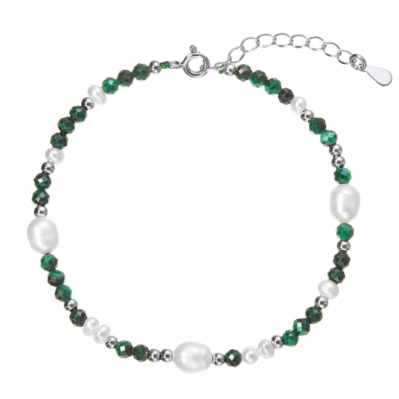 Obrázok pre Strieborný náramok s perlami a malachitmi 13113.3