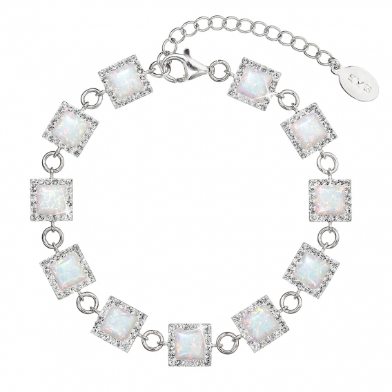 Obrázok pre Strieborný náramok so syntetickým opálom a kryštálmi Preciosa biely štvorec 33047.1 white