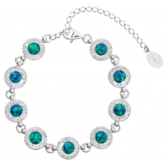 Obrázok pre Strieborný náramok so syntetickým opálom a kryštálmi Preciosa zelený 33105.1