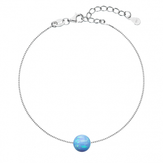 Obrázok pre Strieborný náramok so syntetickým opálom svetlo modrý okrúhly 13019.3