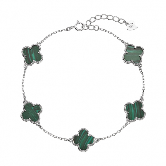 Obrázok pre Strieborný náramok štvorlístky malachit 13089.3