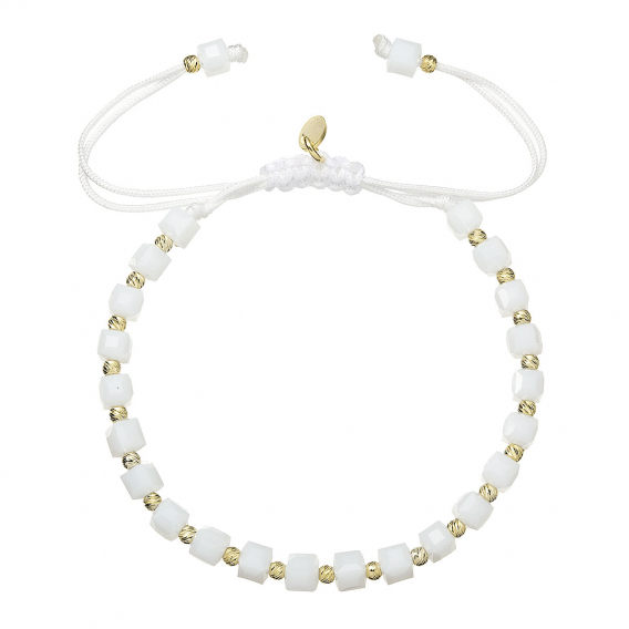 Obrázok pre Strieborný pozlátený náramok s bielymi sklenenými korálkami 13075.3 AU