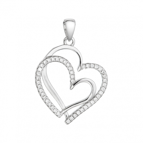 Obrázok pre Strieborný prívesok dve srdiečka so zirkónmi v bielej farbe 14018.1
