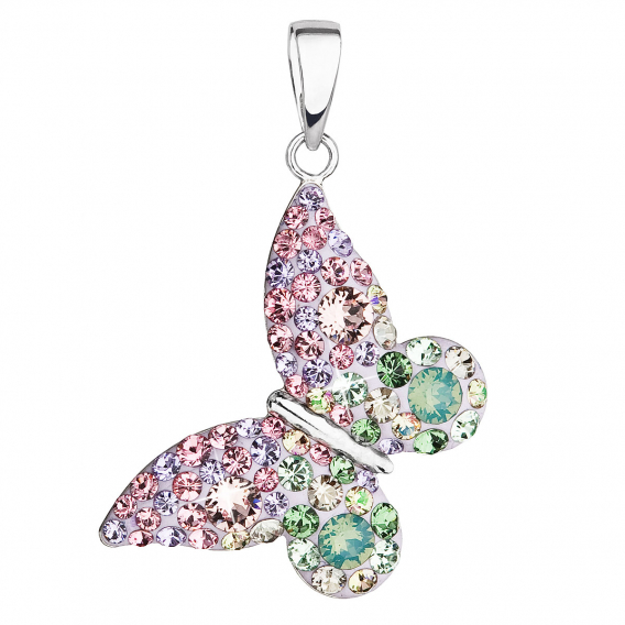 Obrázok pre Strieborný prívesok s kryštálmi Swarovski mix farieb motýľ 34192.3 sakura