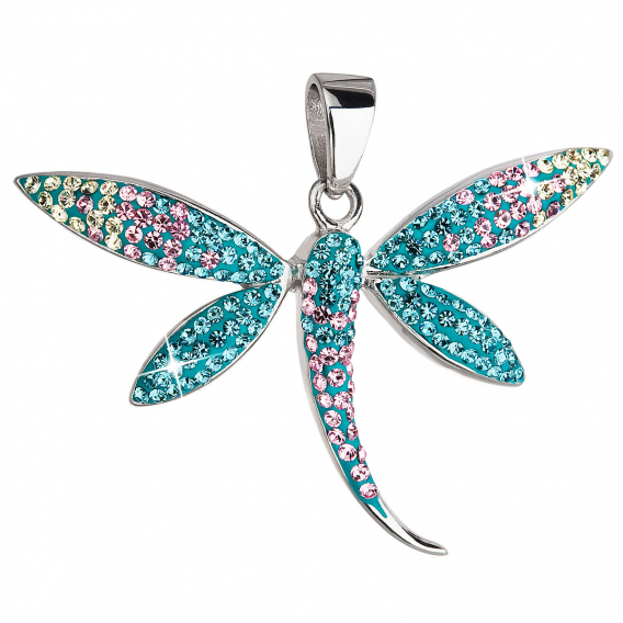Obrázok pre Strieborný prívesok s kryštálmi Swarovski modro-zelená vážka 34164.3