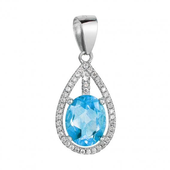 Obrázok pre Strieborný prívesok slza modrý zirkón 14034.3 aqua