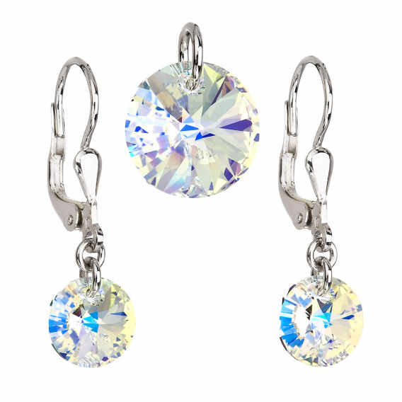 Obrázok pre Súprava šperkov s kryštálmi Swarovski náušnice a prívesok AB efekt okrúhle 39090.2