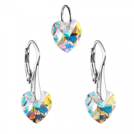 Obrázok pre Súprava šperkov s kryštálmi Swarovski náušnice a prívesok AB efekt srdca 39003.2