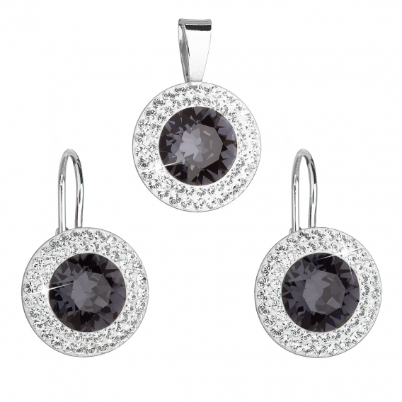 Obrázok pre Súprava šperkov s kryštálmi Swarovski náušnice a prívesok čierne okrúhle 39107.3