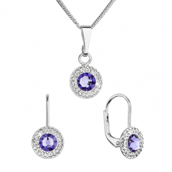 Obrázok pre Súprava šperkov s kryštálmi Swarovski náušnice a prívesok fialové okrúhle 39109.3 tanzanite