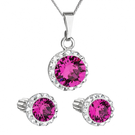 Obrázok pre Súprava šperkov s kryštálmi Swarovski náušnice a prívesok ružové okrúhle 39352.3 fuchsia