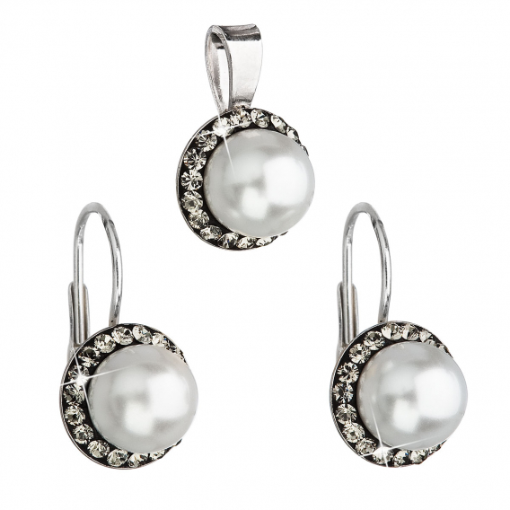 Obrázok pre Súprava šperkov s kryštálmi Swarovski náušnice a prívesok šedá perla okrúhle 39091.3