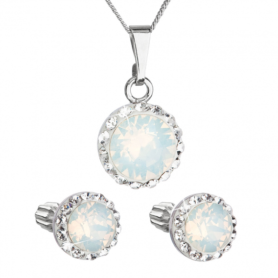 Obrázok pre Súprava šperkov s kryštálmi Swarovski náušnice, retiazka a prívesok biele opálové okrúhle 39352.7