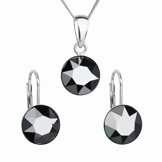 Obrázok pre Súprava šperkov s kryštálmi Swarovski náušnice, retiazka a prívesok čierne okrúhle 39140.5 hematite