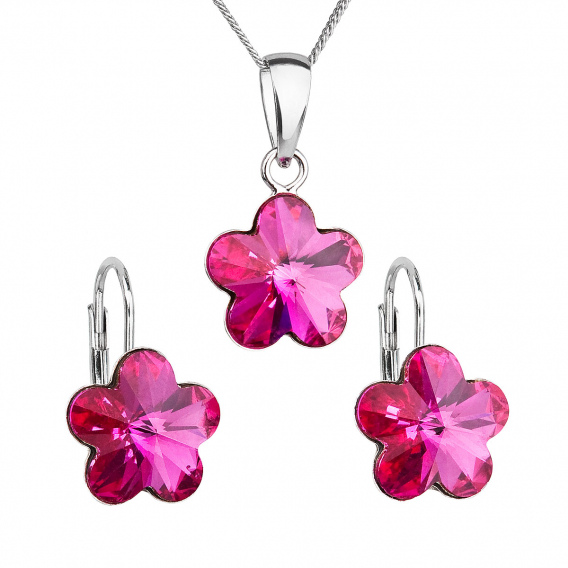 Obrázok pre Súprava šperkov s kryštálmi Swarovski náušnice, retiazka a prívesok ružová kytička 39143.3 fuchsia