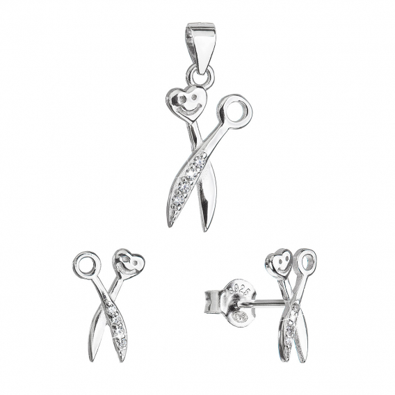 Obrázok pre Súprava šperkov so zirkónmi náušnice a prívesok biele nožnice 19033.1