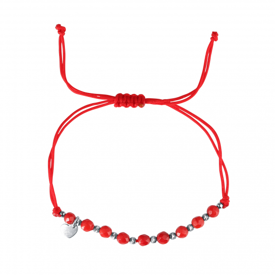 Obrázok pre Textilný náramok červený s korálkami z coralu 13059.3