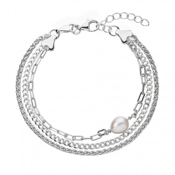 Obrázok pre Trojitý strieborný náramok z retiazok s bielou perlou 23028.1