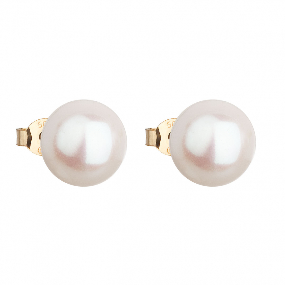 Obrázok pre Zlaté 14 karátové náušnice kôstky s bielou riečnou perlou 921043.1